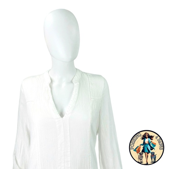 Pomander Place NEW White Gauze Beaded Long Puff Sleeve V-Neck Mini Dress Size S - Picture 3 of 10